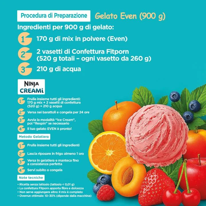 Even Gelato alla Frutta- Mix Proteico Low-cal 170g + 2 Confetture di Frutta (510g) - Image 3